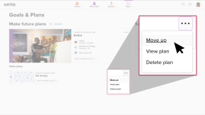 Student account in Xello on the Goals & Plans page. There are two plans. The cursor has clicked the three-dot menu on one and is selecting Move up.